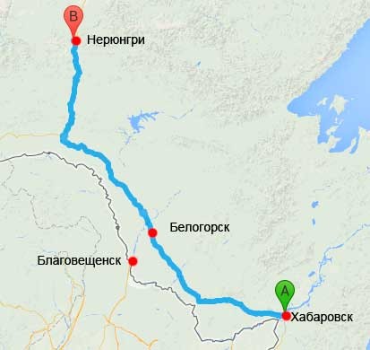 хабаровск нерюнгри благовещенск белогорск карта